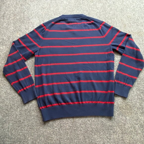 Tommy Hilfiger Sweater Mens M Navy Red Stripes V-Neck Pullover Cotton Preppy - Picture 9 of 10